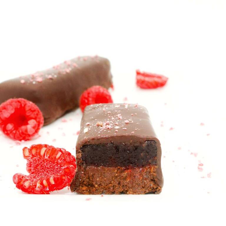 recette de la barre chocolatée praliné noir framboise