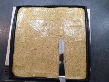 Étaler sur une plaque ou moule à génoise de manière régulière