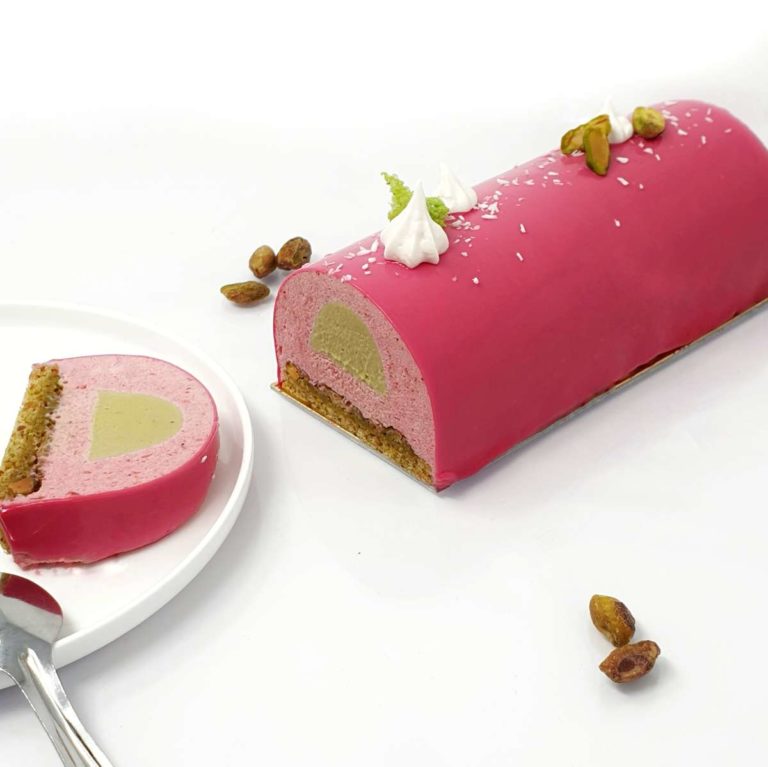 Recette de la Bûche de Noël Framboise & Pistache — maPatisserie.fr