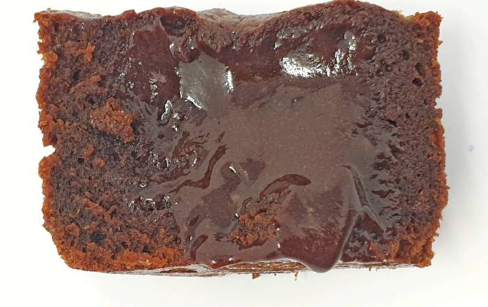 Résultat du coulant au chocolat après 14 min de cuisson à 180°C pour un cercle de 7 cm