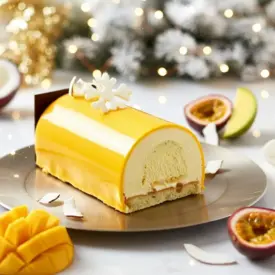 Bûche de noël fruits exotiques avec un insert crémeux à la vanille