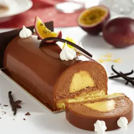 Recette de la bûche Chocolat au lait & Fruit de la passion
