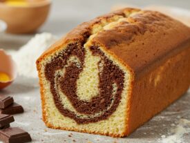 Photo en coupe de ce cake marbré au chocolat vanille