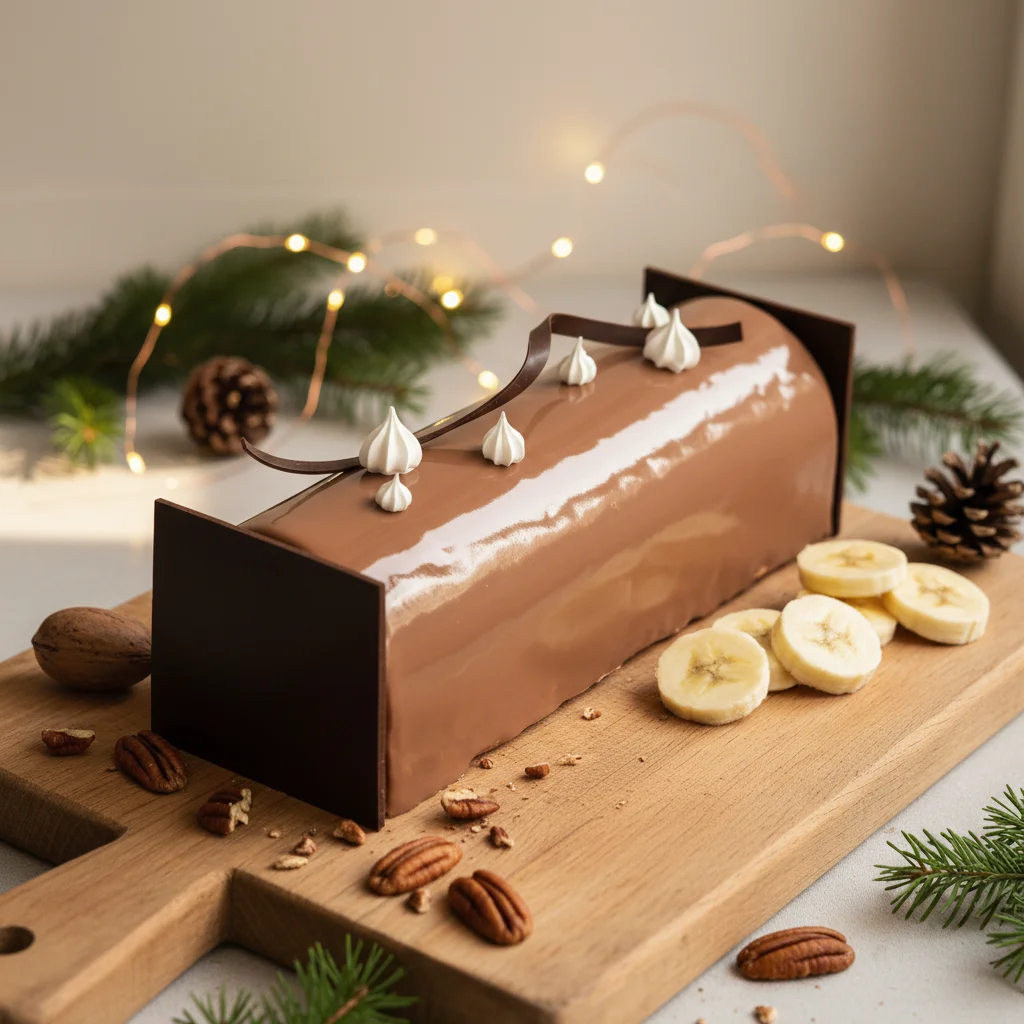 Buche de Noël Banoffee : banane, confiture de lait et de la vanille