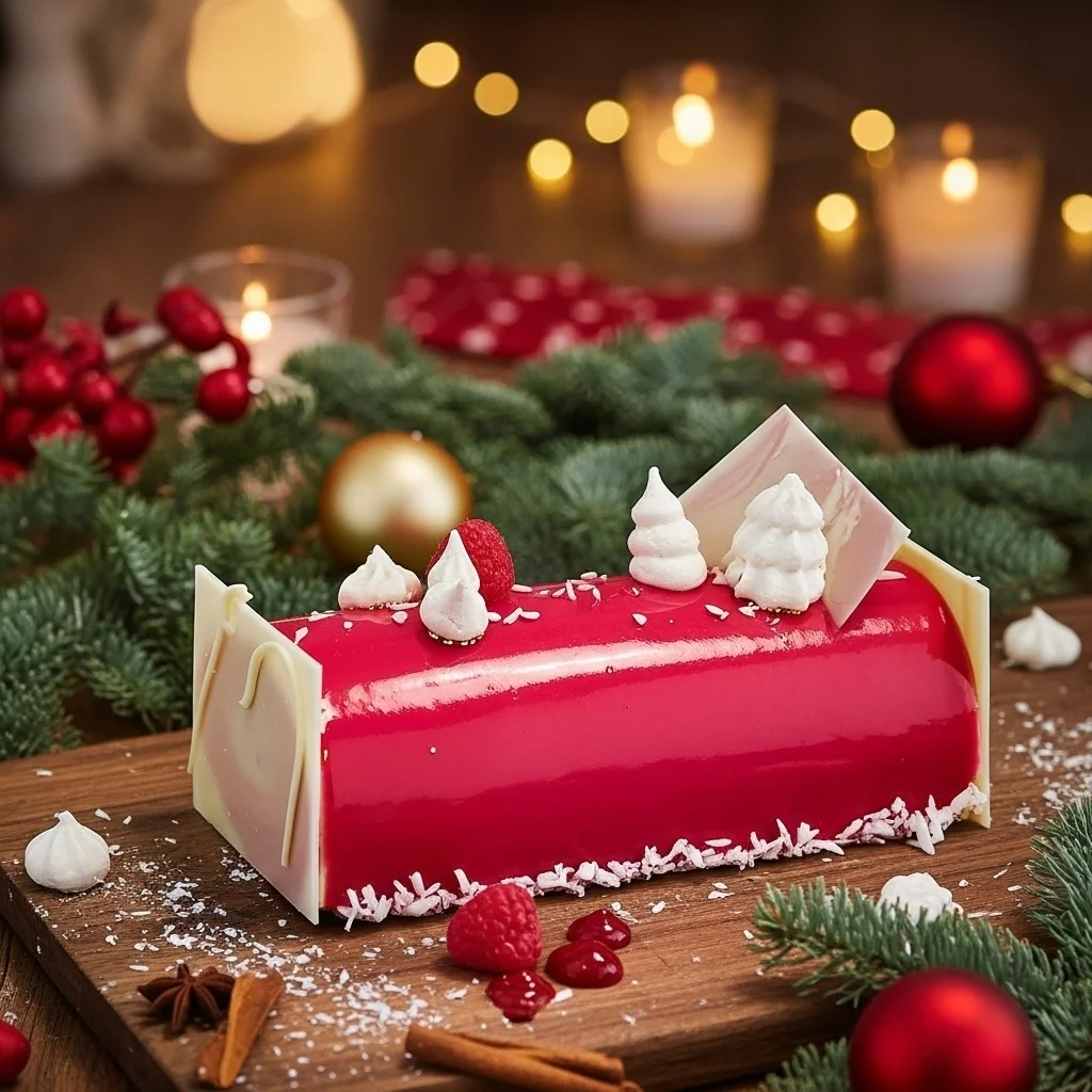 Bûche de Noël Framboise Chocolat Blanc