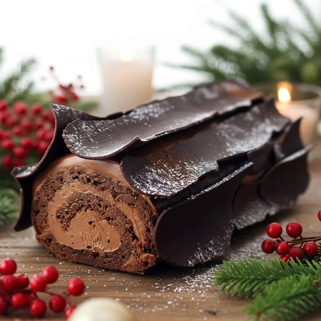 Bûche de Noël au chocolat ganache montée et biscuit tendre noisette