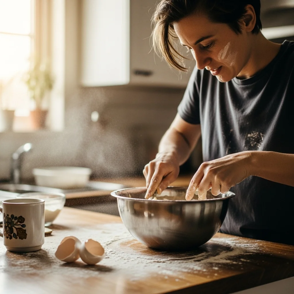 Préparation de pâtisserie dans une cuisine du quotidien