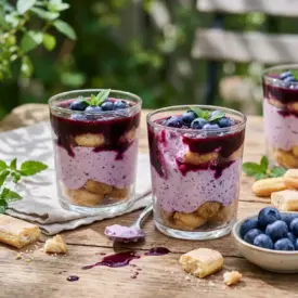 Charlotte aux myrtilles sans cuisson en verrines